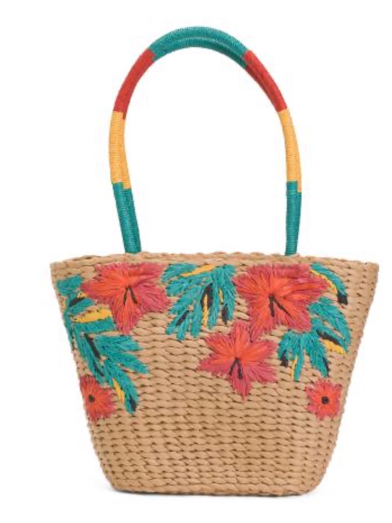 Patricia Nash Floral Woven Straw Tote Bag With Colorful Handles